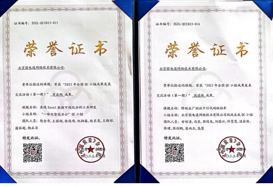 國(guó)網(wǎng)信通產(chǎn)業(yè)集團(tuán)國(guó)電通兩項(xiàng)QC成果分獲2023年全國(guó)QC小組成果二、三等獎(jiǎng)